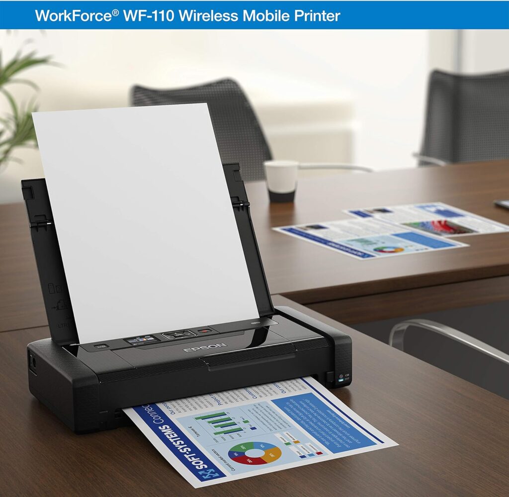 Epson Workforce WF-110 Wireless Color Mobile Printer,White, Small,Black