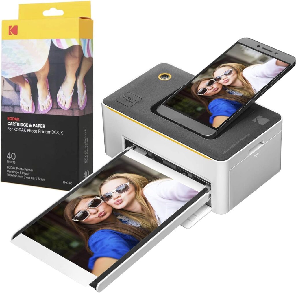 KODAK Dock Premium 4x6” Portable Instant Photo Printer (2022 Edition) Bundled with 50 Sheets | Full Color Photos, 4Pass  Lamination Process | Compatible with iOS, Android, and Bluetooth Devices