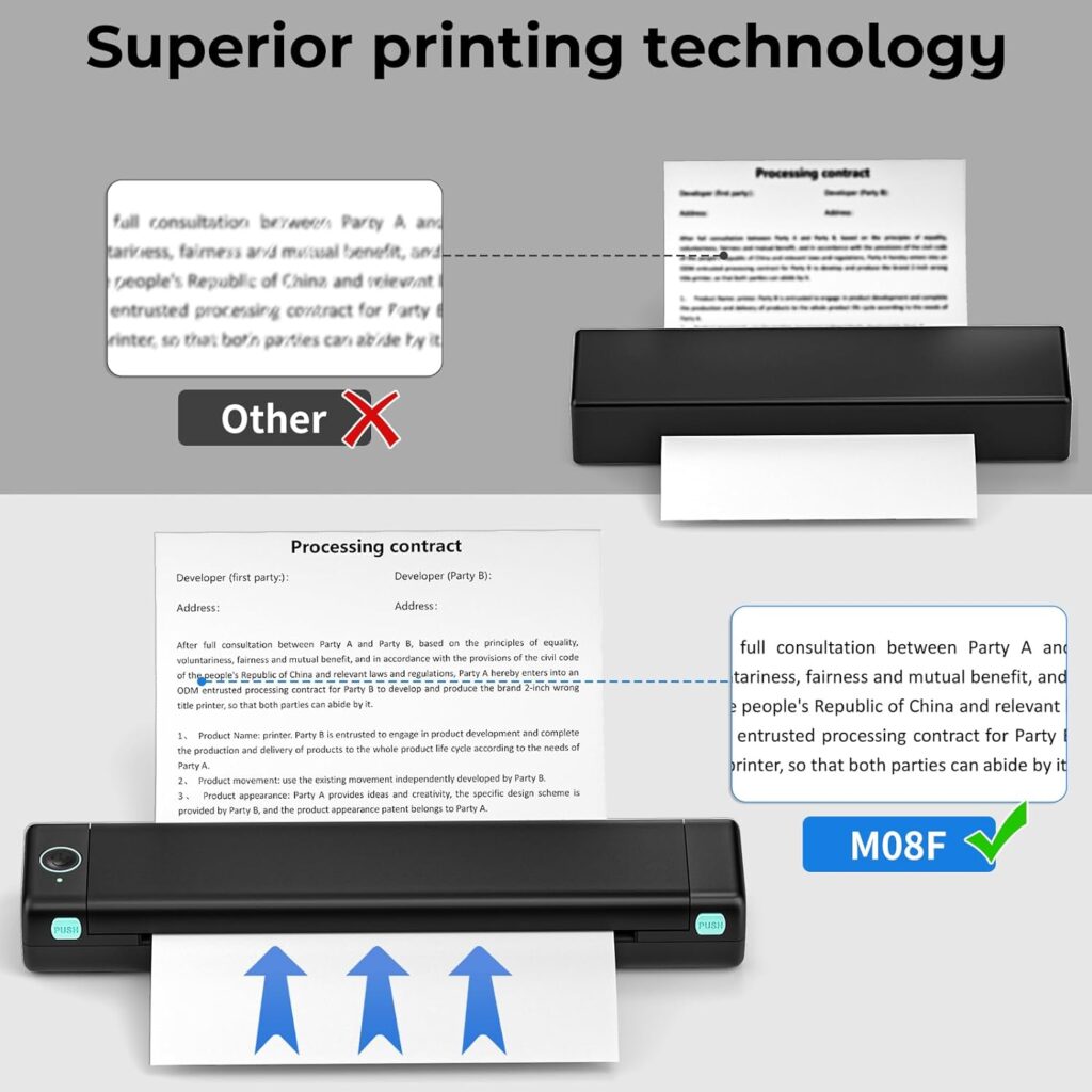 Betife Portable Printers Wireless for Travel M08F Wireless Bluetooth Printer Support 8.5 X 11 US Letter, Inkless Thermal Compact Printer Compatible with Android and iOS Phone  Laptop : Office Products