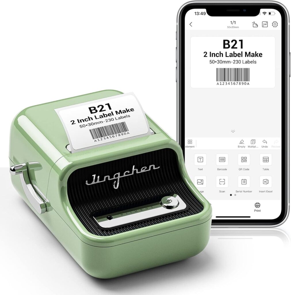 DEEPIN B21 Label Maker-Portable Bluetooth Thermal Label Maker Machine, 2 Inch Barcode Label Printer for Small Business, Clothing, Jewelry, Retail, Mailing, Barcode, with 1pack 50×30mm Label, Green