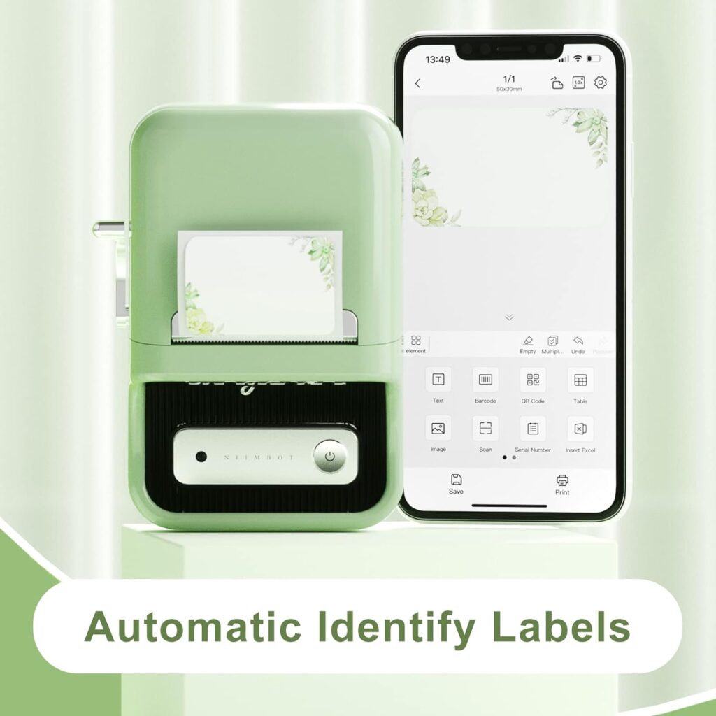 DEEPIN B21 Label Maker-Portable Bluetooth Thermal Label Maker Machine, 2 Inch Barcode Label Printer for Small Business, Clothing, Jewelry, Retail, Mailing, Barcode, with 1pack 50×30mm Label, Green