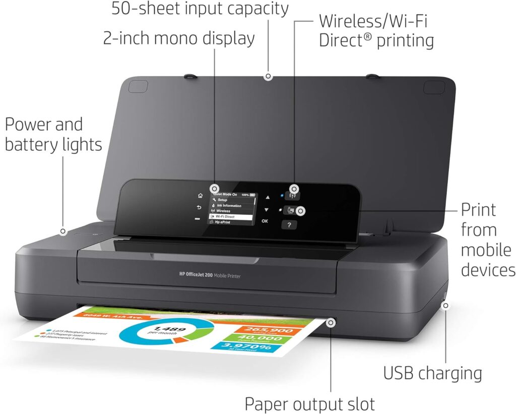 HP OfficeJet 200 Portable Printer with Wireless  Mobile Printing (CZ993A) ,Black