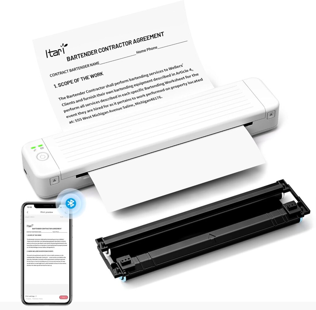 Itari Portable Wireless Bluetooth P831 Printer with 2 Roll Exclusive Thermal Transfer Ribbon for Letter and A4 Printer Paper, Compact Printer for Home, Travel