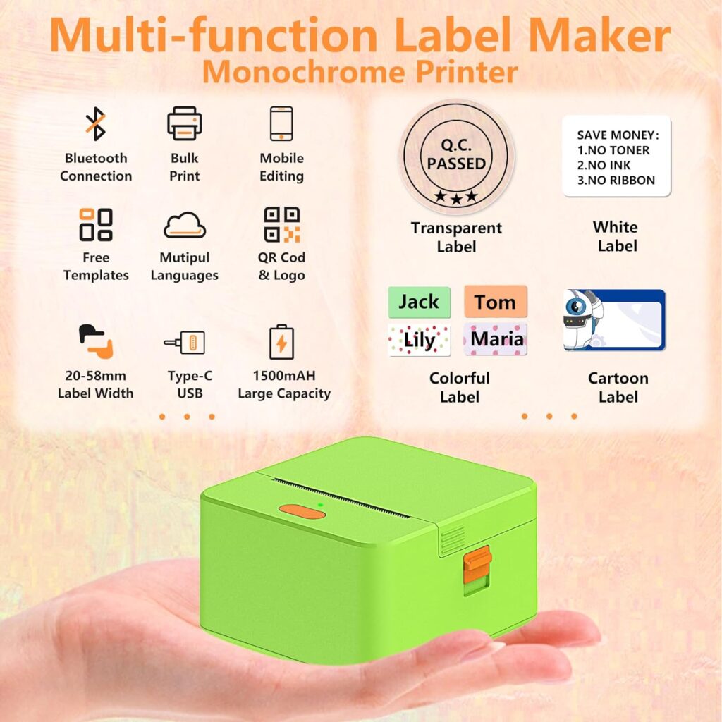 Lemketan Label Maker Machine, Portable Small Bluetooth Thermal Label Printer, Mini Printer Wireless Labeler for Small Business Tape Barcode Storage Mailing Office Home Compatible PCPhones