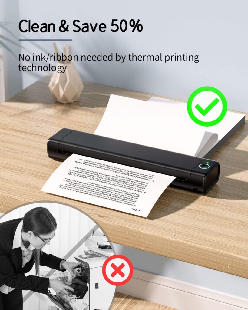 M08F Inkless Portable Printer, Portable Printers Wireless for Travel, Thermal Printer Support 8.5 X 11 US Letter Paper, Small Bluetooth Printer for Phone, Compact Mobile Printer for iPhone, Laptop