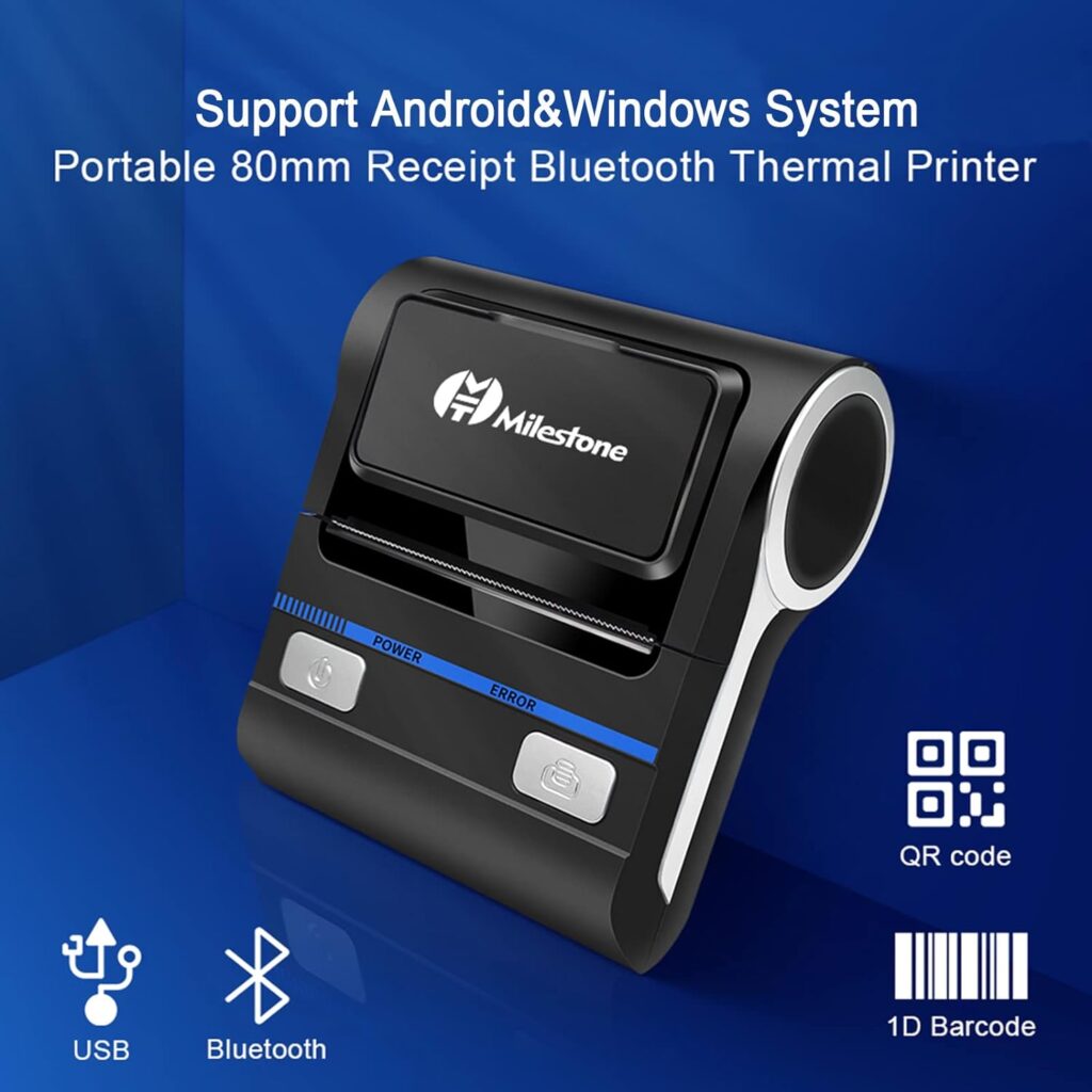 Meihengtong Bluetooth Receipt Printer 80mm Wireless Portable Thermal POS Printer for Small Business, Compatible with Android/Windows Not Square