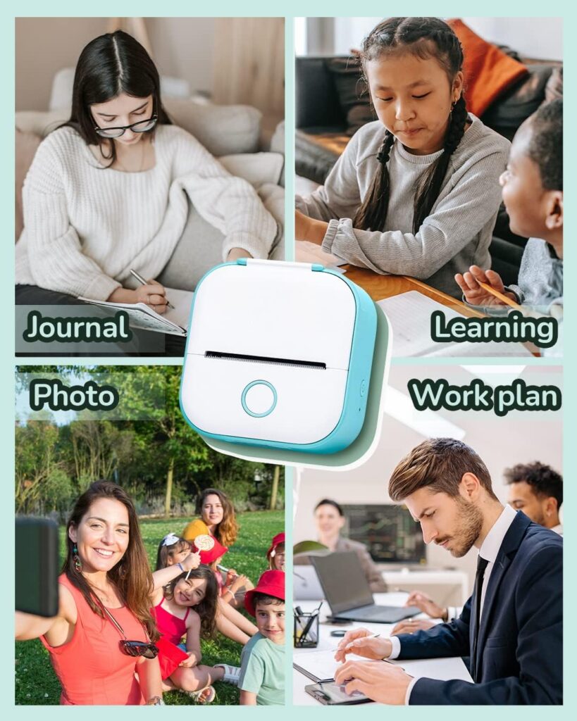 Memoqueen Mini Pocket Sticker Printer T02 Portable Bluetooth Thermal Printer with 3 Rolls Color Paper  3 Rolls 50mmx3.5m White Adhesive Thermal Paper