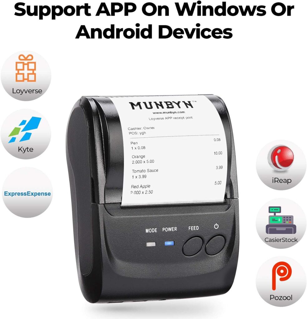 MUNBYN Android Wireless Bluetooth Thermal Printer with Carry Case, Portable Mini 2 Inches 58mm Bill Receipt Printer Impresora térmica, Thermal POS Printer Support ESC/POS/Star Command
