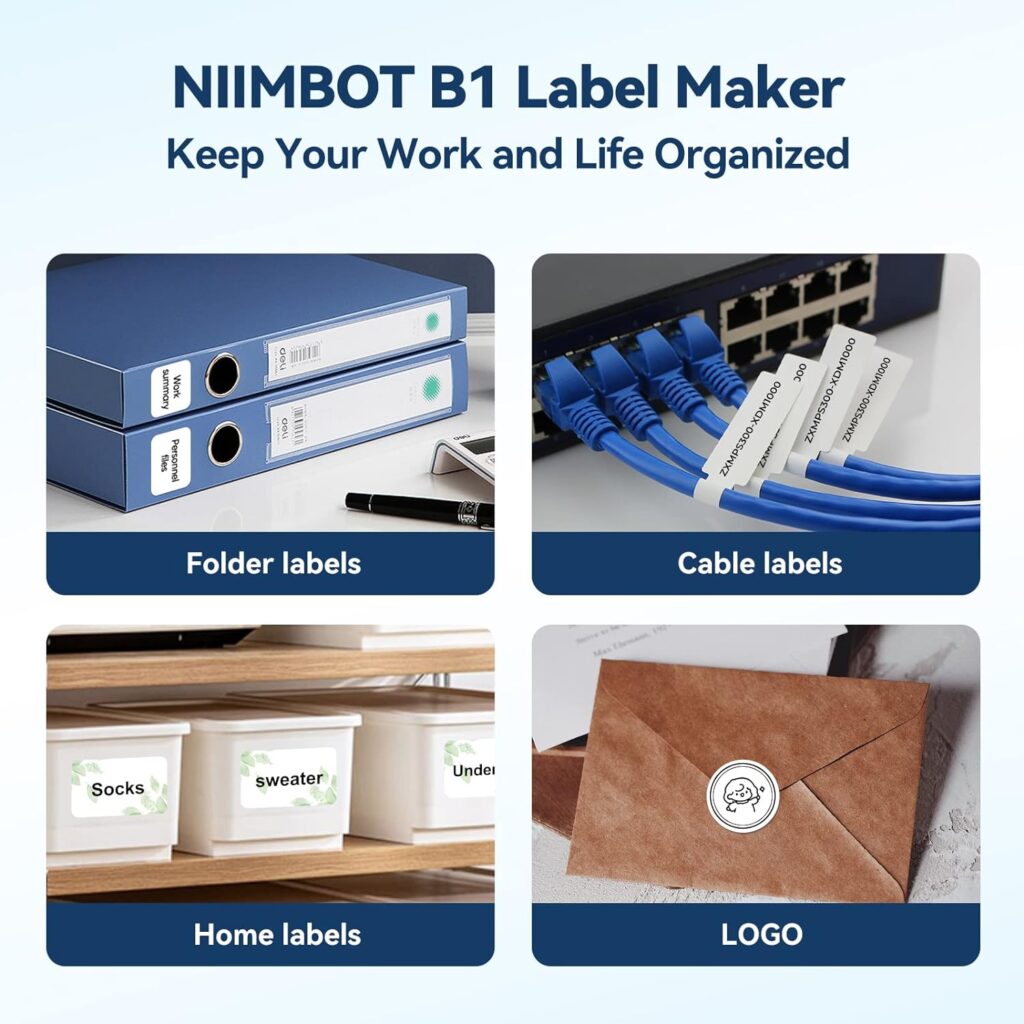 NIIMBOT B1 Label Maker with Auto Identification,2 Inch Bluetooth Portable Label Printer Easy to Use for Office, Home, Business (with 1.96x1.18 inch Label)
