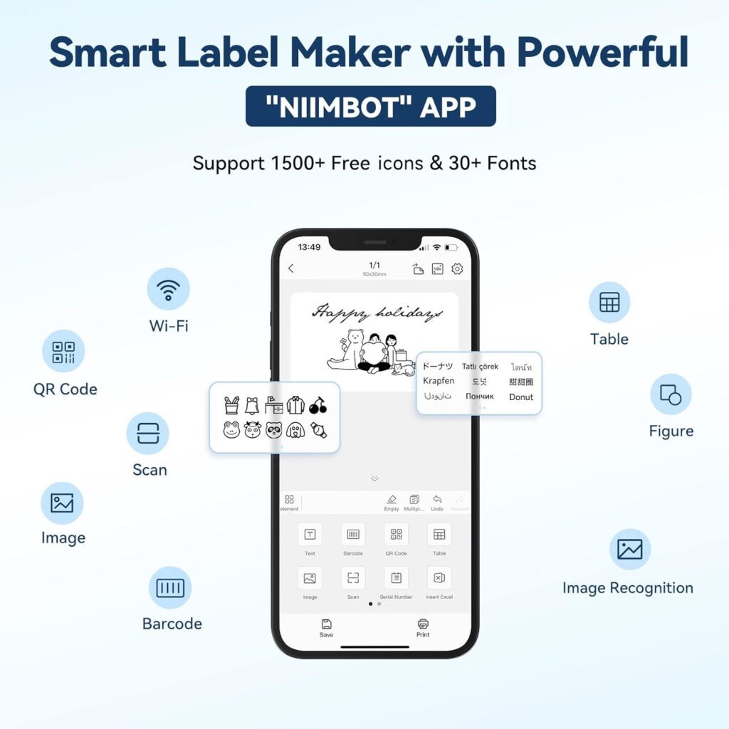 NIIMBOT B1 Label Maker with Auto Identification,2 Inch Bluetooth Portable Label Printer Easy to Use for Office, Home, Business (with 1.96x1.18 inch Label)