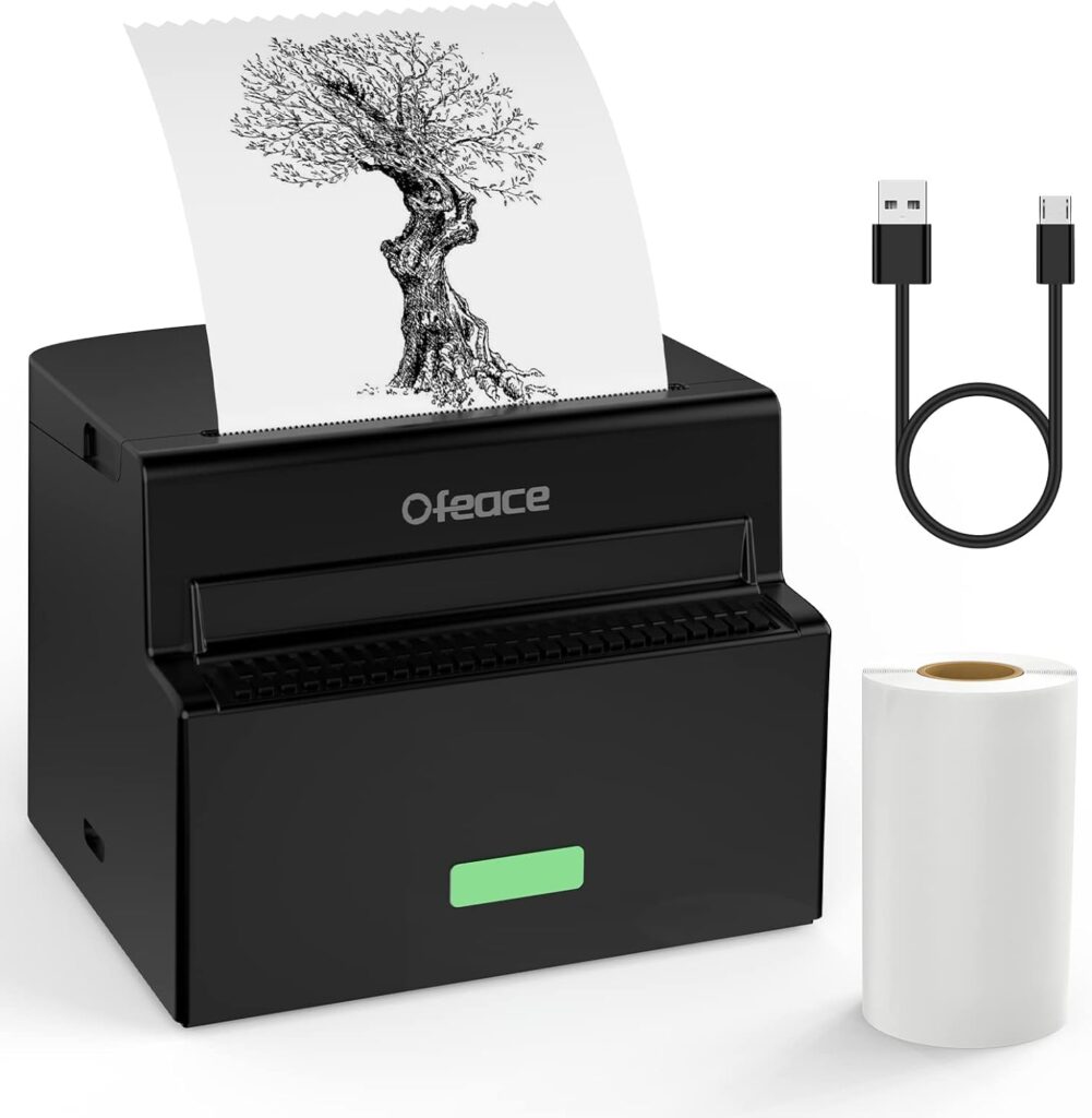Ofeace Mini Pocket Printer, Sticker Printer, 200DPI Inkless Thermal Printer, Wireless Bluetooth Printer with Android iOS for Retro-Style Photos/Receipts/Notes/Lists/Label/Memo/QR Codes