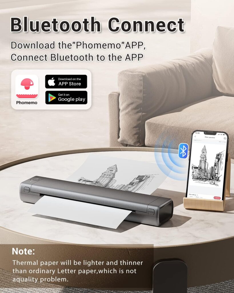 Phomemo M08F Portable Printer +200Sheets Thermal Printer Paper 8.5 x 11 Inch, Home, Business, M08F-Letter Bluetooth Compact Printer Compatible with Smartphone, Dark Space Gray