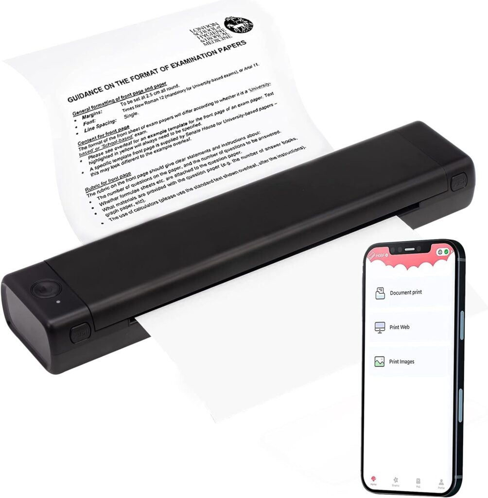 Portable Printer Wireless for Travel Compatible with Android and iOS Phone  Laptop Supports 8.26x11.69 A4 Thermal Paper Suitable Bluetooth Thermal Mini Printer for Home Vehincles