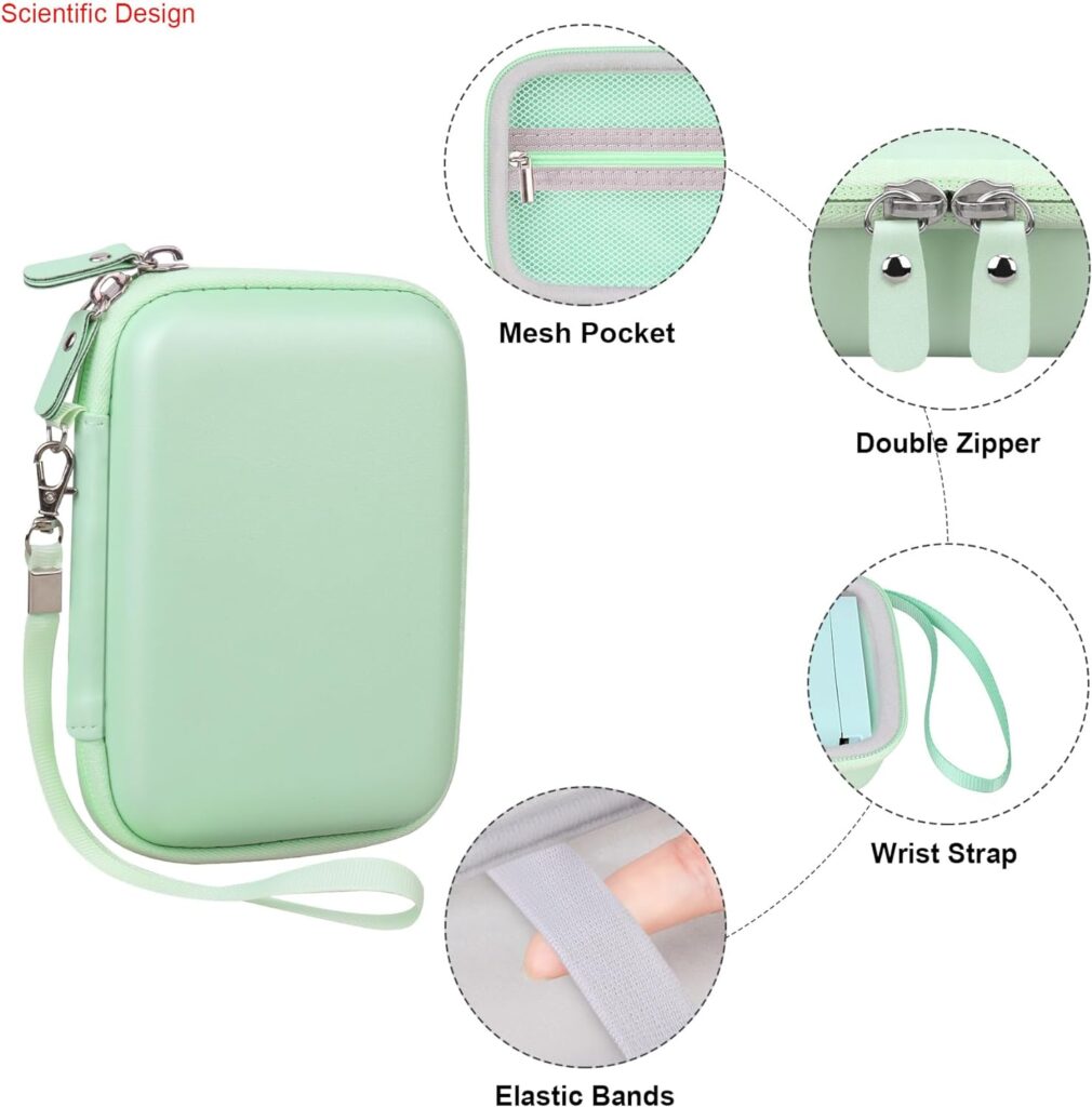 Elonbo Carrying Case for NELKO P21 Label Maker Machine, Mini Portable Bluetooth Inkless Label Printer Storage Holder, Mesh Pocket Fits Labels Tape, Green+Inside Green (CASE ONLY)