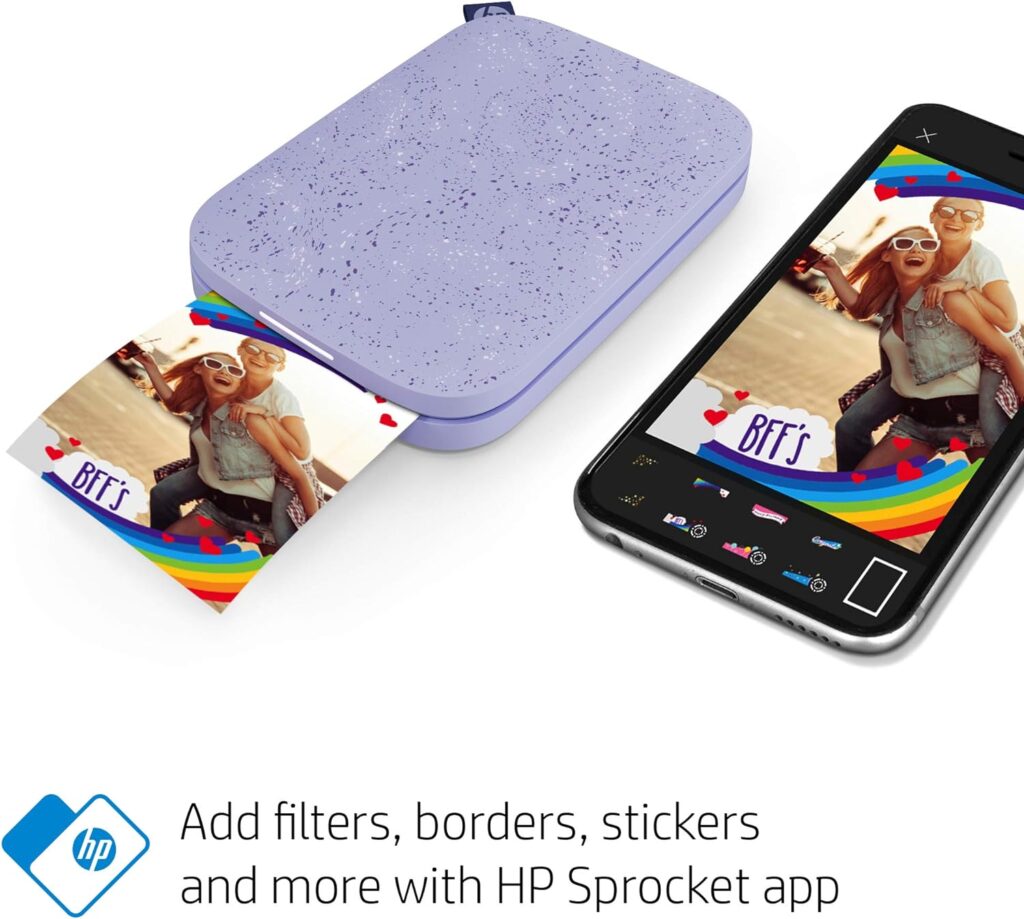 HP Sprocket Portable 2x3 Instant Photo Printer (Lilac) Print Pictures on Zink Sticky-Backed Paper from your iOS  Android Device.