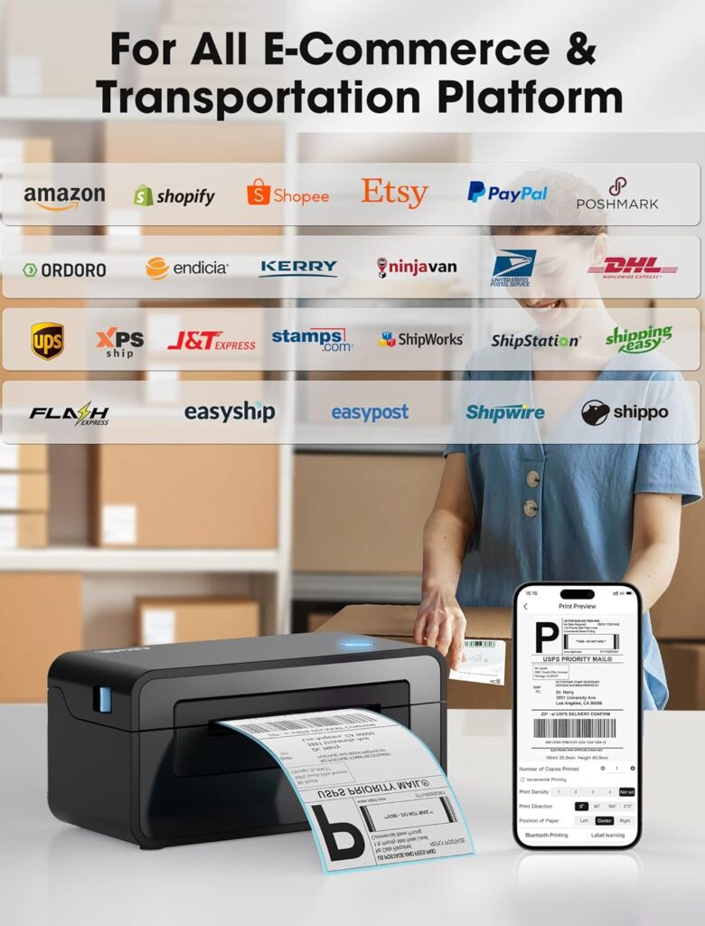 iDPRT Bluetooth Thermal Label Printer, 4x6 Shipping Label Printer, Support Windows/Mac/iOS/Android/Chrome OS, Thermal Printer for Small Business and Shipping Package, Used for Ebay, Amazon, UPS, USPS