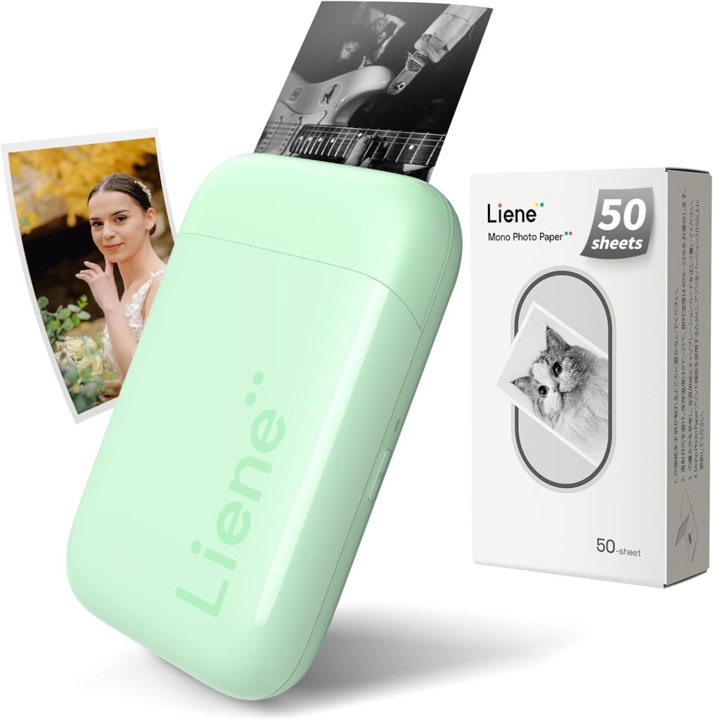 Liene 2x3 Photo Printer Mini Portable Photo Printer 55 Paper (50 Mono Sticky Paper  5 Zink Adhesive Paper) Bluetooth 5.0 Compatible w/iOS Android, Small Picture Printer for iPhone Smartphone, Green