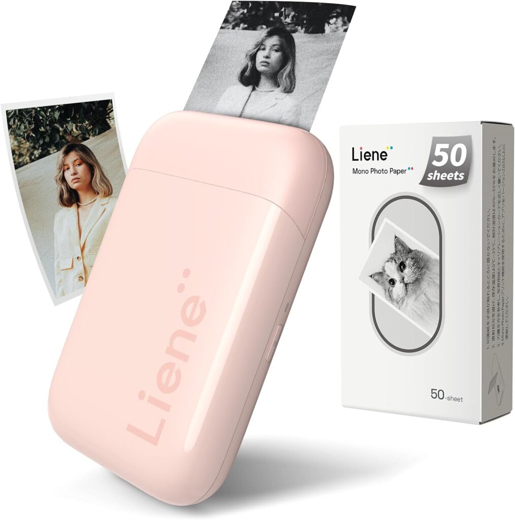 Liene 2x3 Photo Printer Mini Portable Photo Printer 55 Paper (50 Mono Sticky Paper  5 Zink Adhesive Paper) Bluetooth 5.0, Compatible w/iOS Android, Small Picture Printer for iPhone Smartphone, Pink