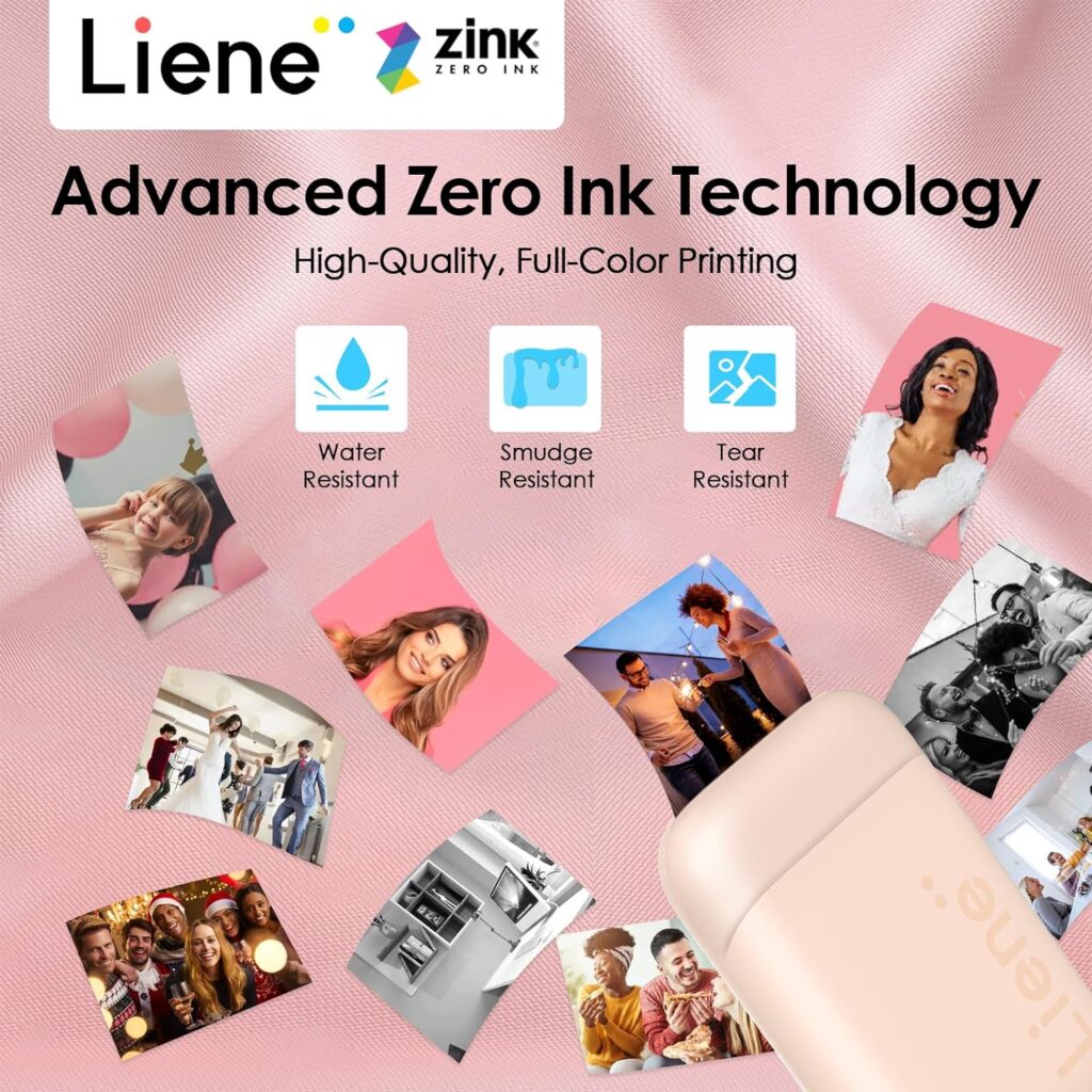Liene 2x3 Photo Printer Mini Portable Photo Printer 55 Paper (50 Mono Sticky Paper  5 Zink Adhesive Paper) Bluetooth 5.0, Compatible w/iOS Android, Small Picture Printer for iPhone Smartphone, Pink