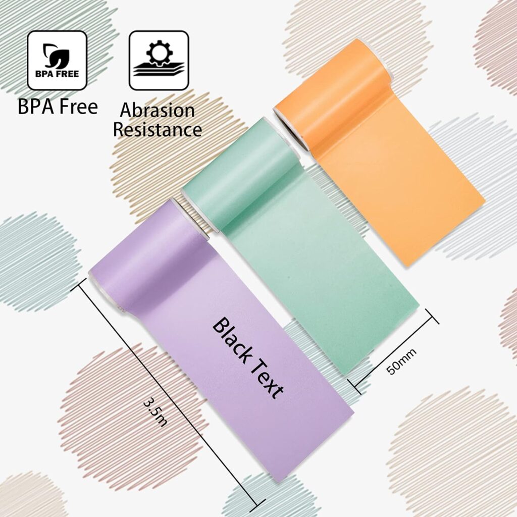 Memoqueen Mini Pocket Sticker Printer T02 Portable Bluetooth Thermal Printer with 3 Rolls Paper  Mint Green/Lavender Purple/Light Orange Adhesive Thermal Paper