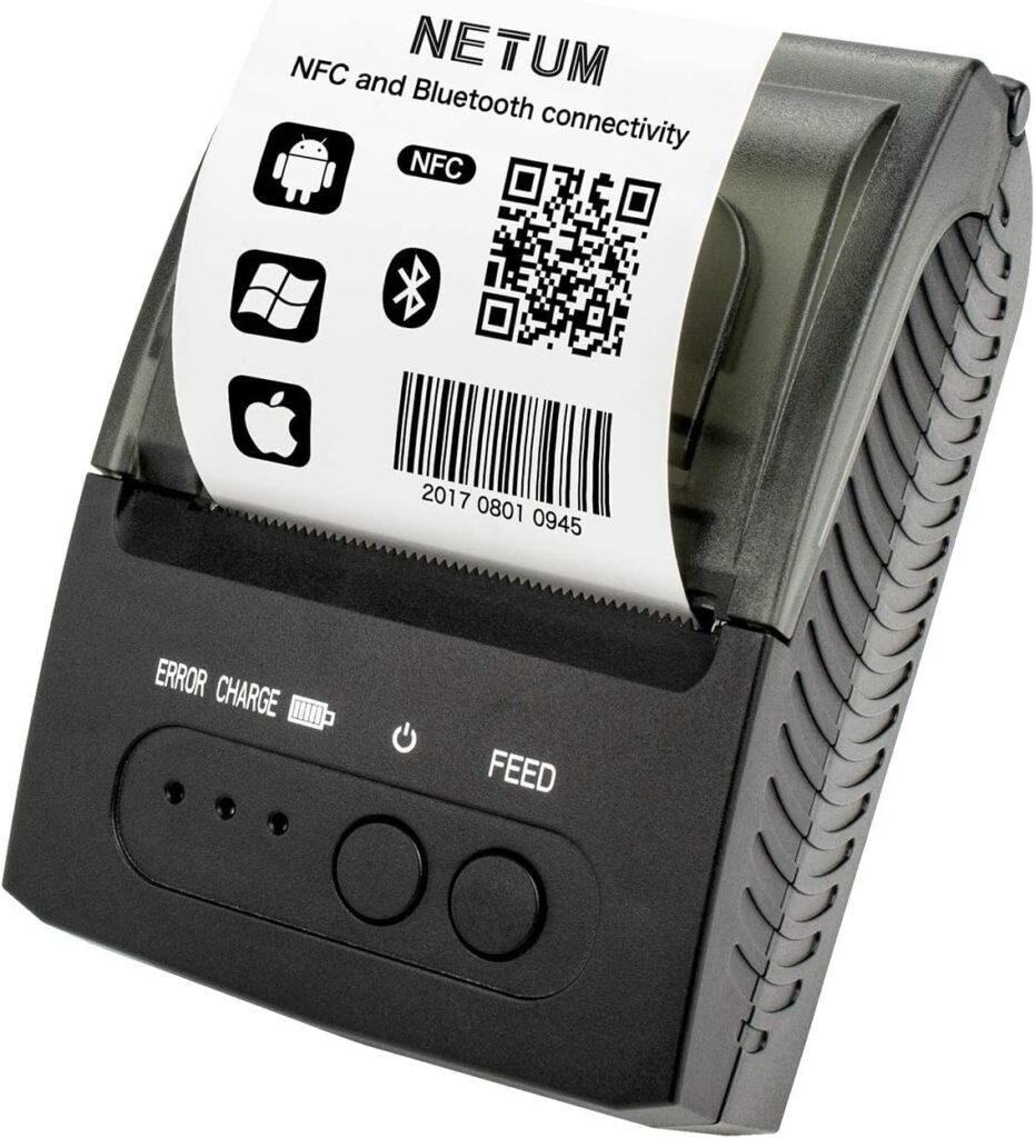 NETUM Bluetooth Receipt Printer, Portable 58mm Mini Thermal Pos Printer, Compatible with Android/Windows