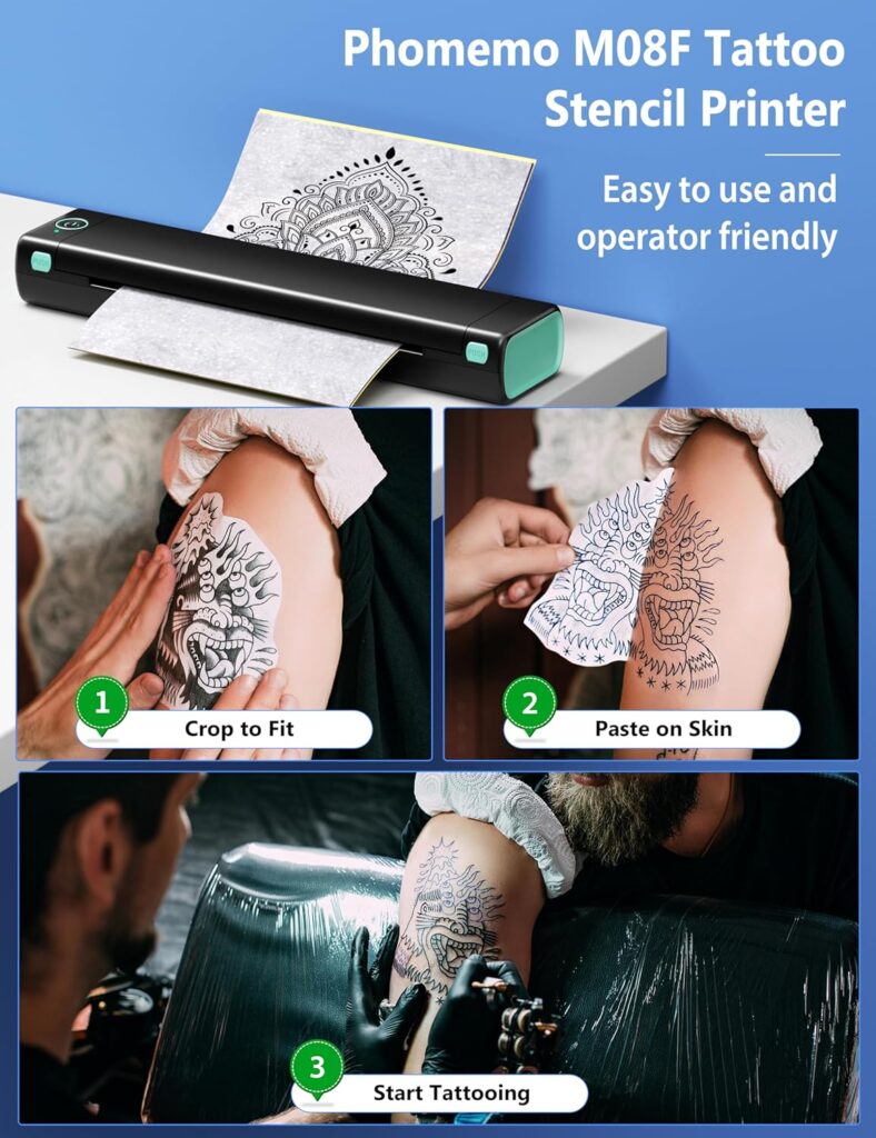 Phomemo M08F Portable Tattoo Transfer Stencil Printer  Case, Bluetooth Wireless Inkless Thermal Printers for Travel  Office Compatible with Android and iOS Phone  Laptop