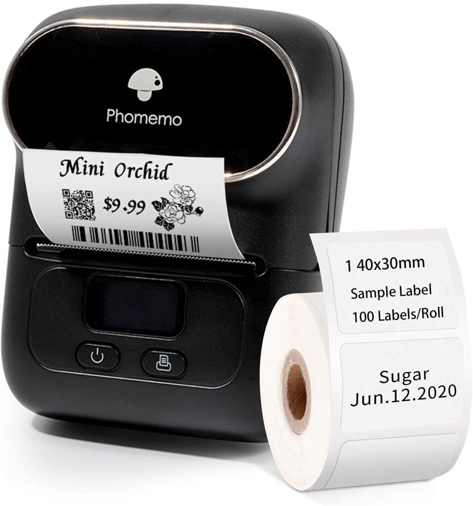 Phomemo M110 Label Makers - Barcode Label Printer Bluetooth Portable Thermal Printer for Small Business, Address, Logo, Clothing, Mailing, Sticker Printer for Phones  PC, Black