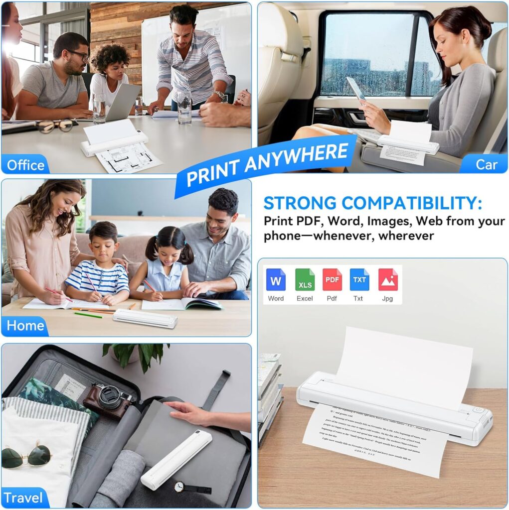 vsitoo Portable Printer Wireless Bluetooth Connection,Thermal Inkless Mobile Printer, Compact Printers for Travel Home Office Vehicles, Suitable for 8.3 x 11.7 Size Paper